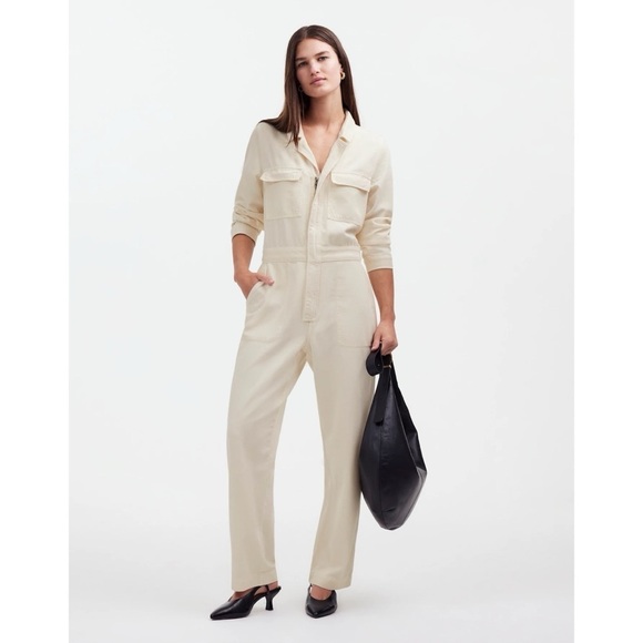 Madewell Jumpsuit Utility Coveralls Denim Cotton Blend Vintage Ivory S NWT New - Picture 1 of 13
